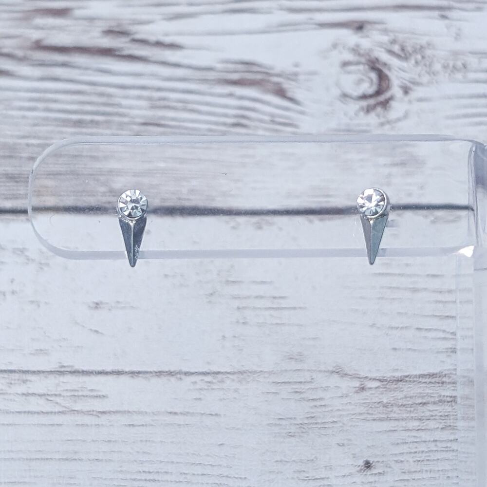 Silver Tone & Clear Gem Stud Earrings For Pierced Ears - Dainty
